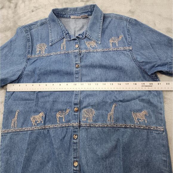 Vintage Cabin Creek Top Womens L Blue Denim Embroidered Button Up Short Sleeve - Picture 11 of 13